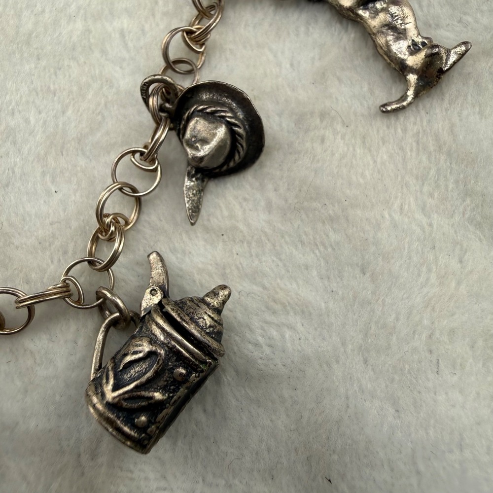 Vintage Signed 800 Silver Charm Bracelet Travel 8" - Picture 2 of 11